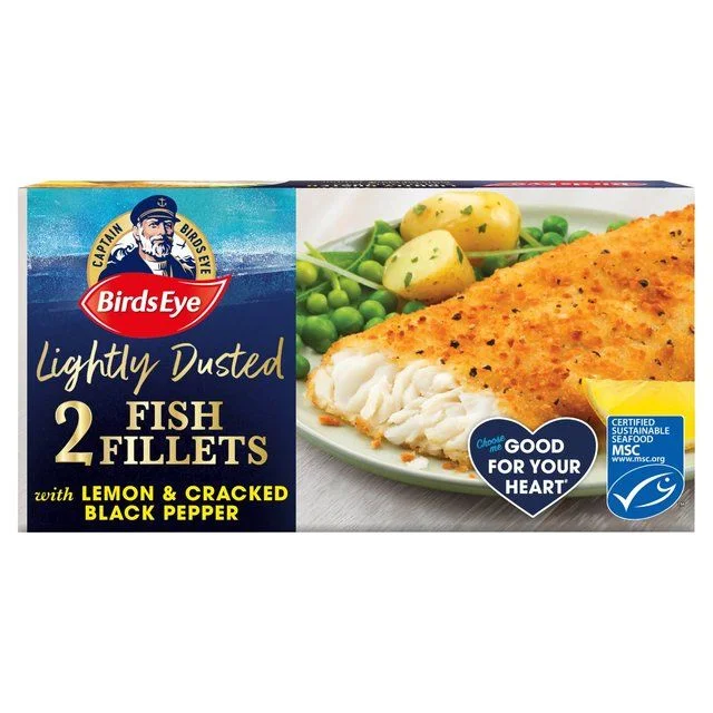 - Organic cotton dog bibsBirds Eye 2 MSC Lightly Dusted Lemon & Pepper Fish Fillets    280g