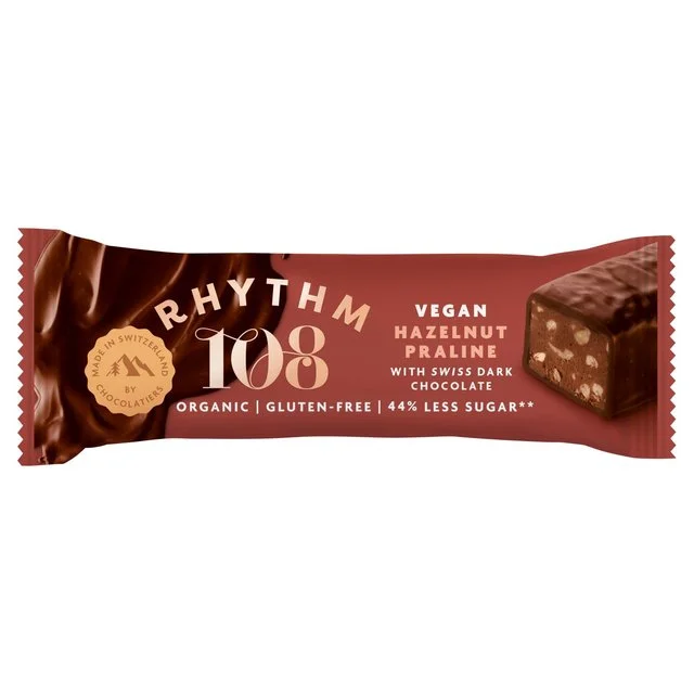 ---Rhythm 108 Swiss Vegan Hazelnut Praline Bar with Dark Chocolate   33g