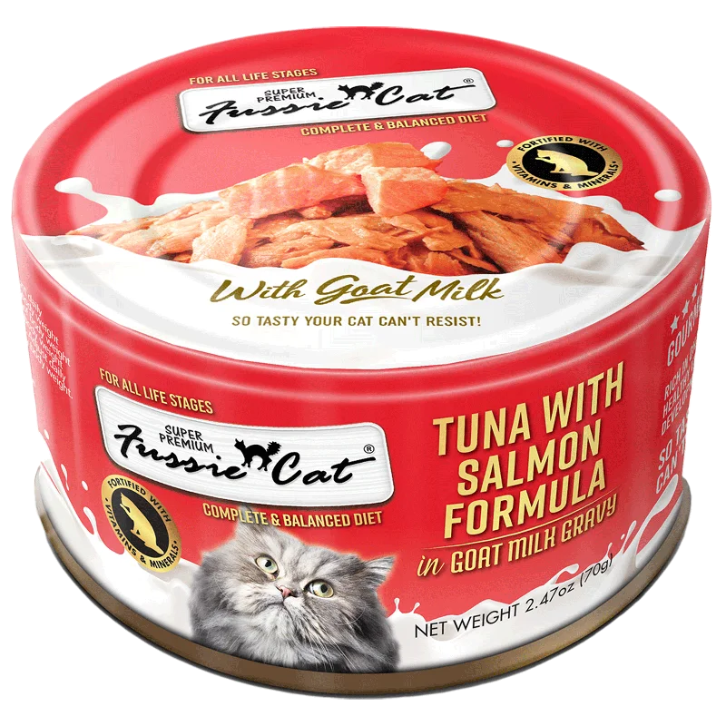    - Outdoor cat food  Fussie Cat Super Premium Goat's Milk Gravy Wet Cat Food, 2.47 oz