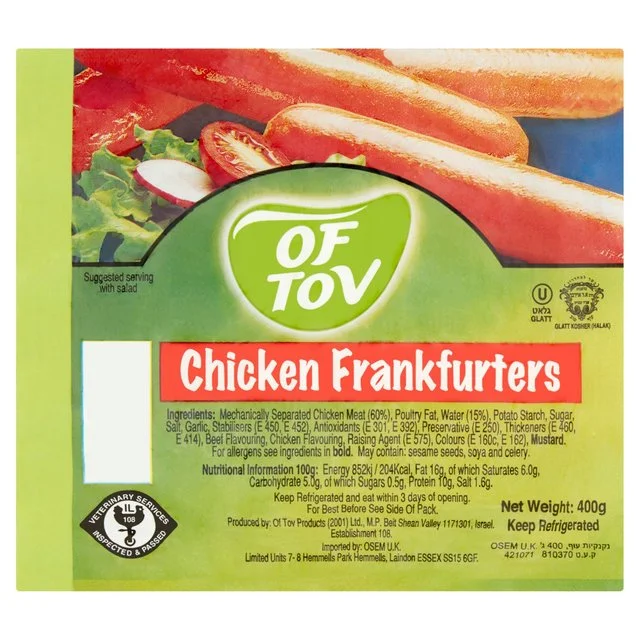 - Summer pet ice matOf Tov Chicken Frankfurter Sausages   400g