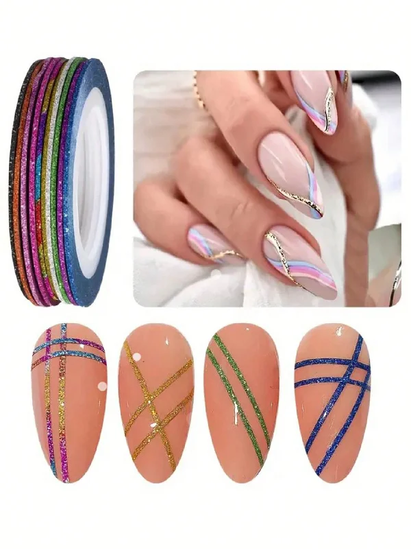 making it smoother and more shiny.10pcs Random Color 10-Color Nail Sanding Gold And Silver Line With Back Glue, Onion Gold Glitter Sanding Nail Sticker, 1mm Nail Stickers DIY