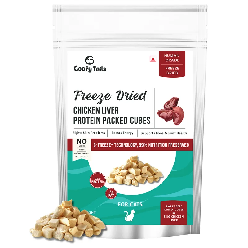 5. **Health and Nutrition**  Goofy Tails Freeze Dried Chicken Liver Cat Treats